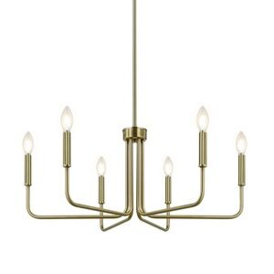 Brass Chandelier 6Light for Dining Room Lighting Fixtures Hanging Vintage Candle